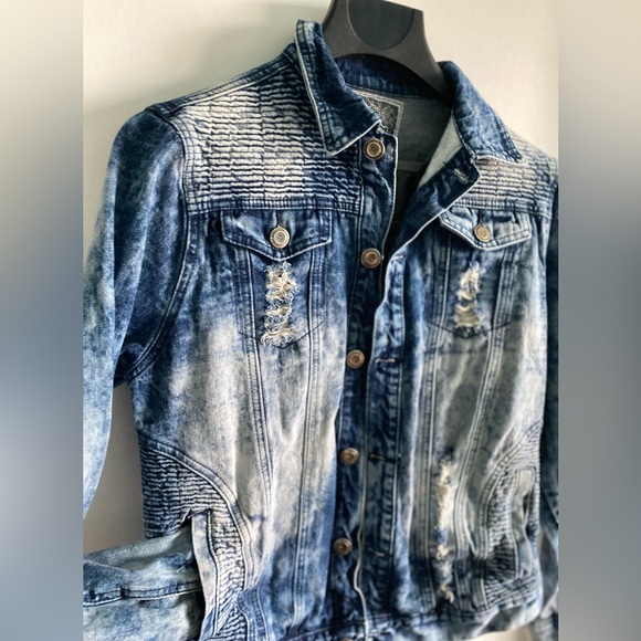 1738 Original Brand | Mens Distressed Jean Jacket Acid Wash Denim - Picture 2 of 5